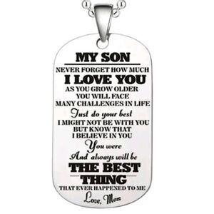 "My Son" Dog Tag Necklace from Mom - Sentimental Inspirational Gift